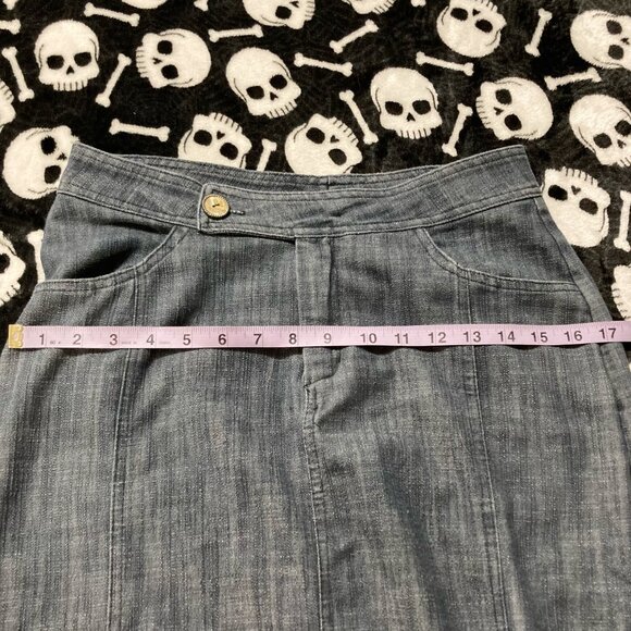 WALL ST Vintage blue denim mermaid maxi skirt ~ SMALL MEDIUM flared jean skirt - Picture 8 of 11
